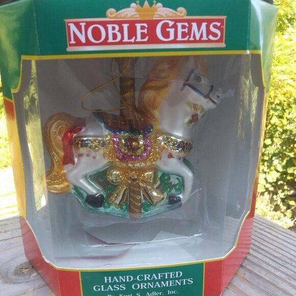 Noble  Gems by Kurt S Adler made in China glass ornament carousel horse glitter - Picture 3 of 16